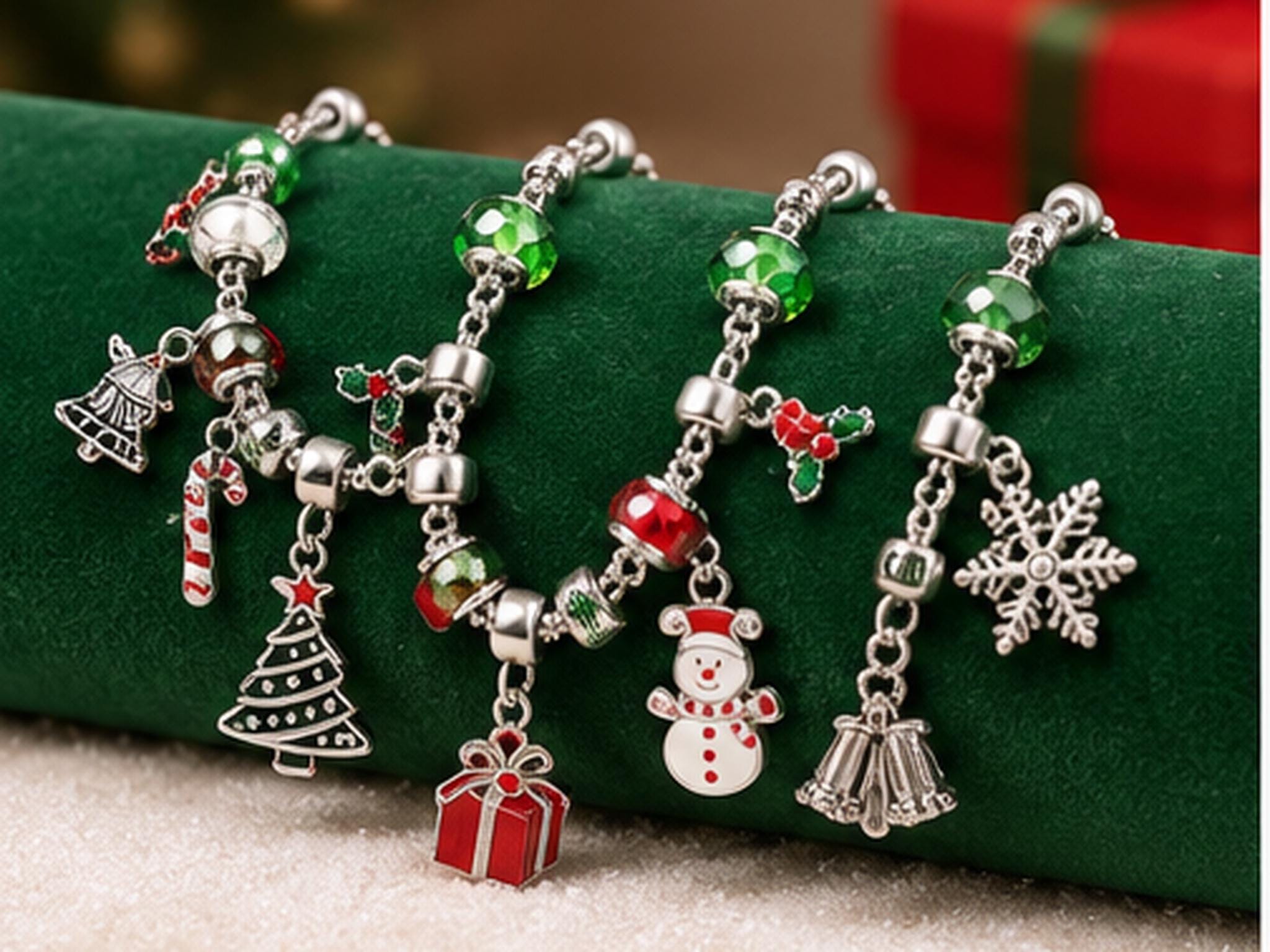 Christmas Bracelet Advent Calendar open with holiday charms and beads visible inside compartments
