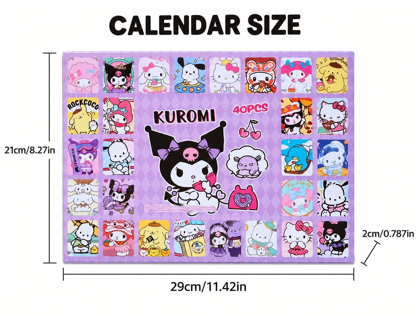 Close-up of open charm advent compartments revealing small character charms with bead loops